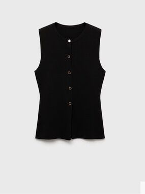 Sleeveless Black Button-Front Knit Top Mango
